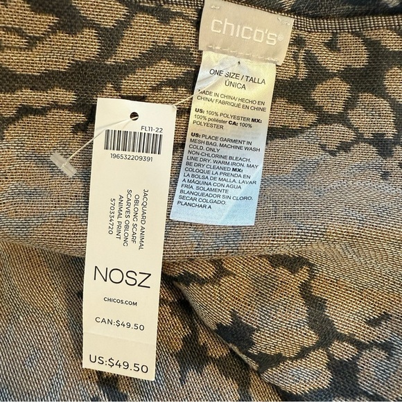 NWT Chicos Jacquard Animal Print Oblong Scarf Lightweight Wrap - Picture 3 of 9